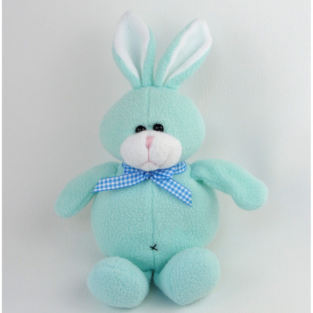 Best Made Toys Sherpa Bunny Rabbit Plush Teal Blue Gingham Bow X Bellybutton 11"